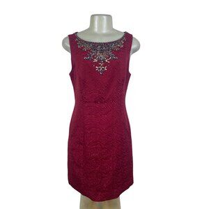Moulinette Soeurs Sleeveless Red Textured Dress Women’s Embellished Neck Sz 10